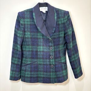 Vintage Blackwatch Tartan Plaid Blazer Women 4 Double Breasted Old Money Holiday